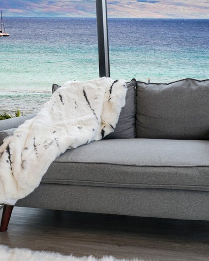 50" X 60" Black And White Rabbit Fur Plush Throw Blanket