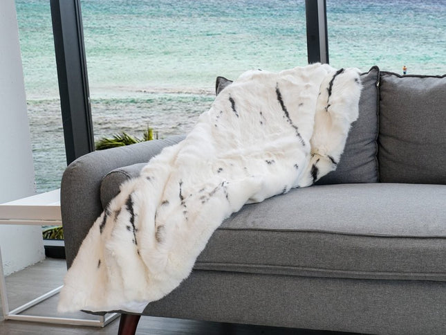 50" X 60" Black And White Rabbit Fur Plush Throw Blanket