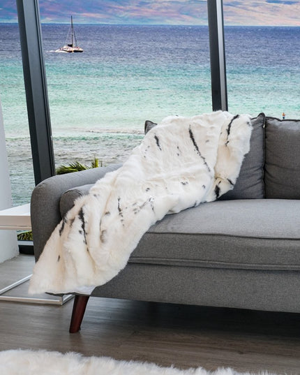 50" X 60" Black And White Rabbit Fur Plush Throw Blanket