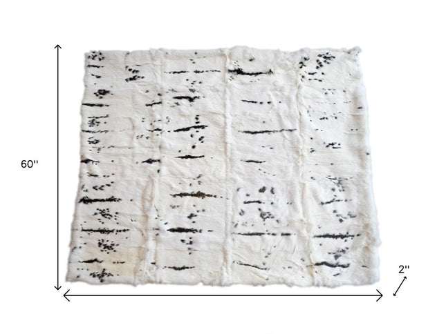 50" X 60" Black And White Rabbit Fur Plush Throw Blanket