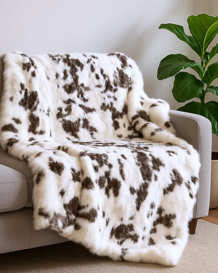50" X 60" Brown And White Rabbit Fur Plush Throw Blanket