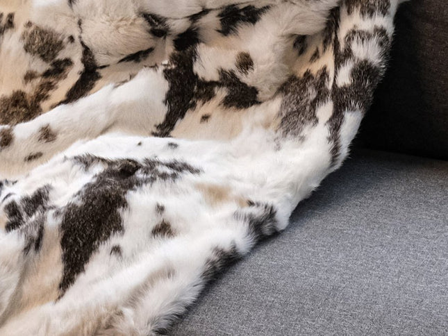 50" X 60" Brown And White Rabbit Fur Plush Throw Blanket