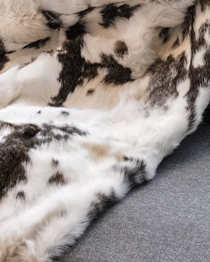 50" X 60" Brown And White Rabbit Fur Plush Throw Blanket