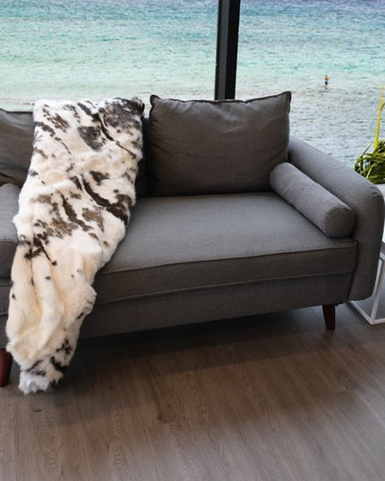 50" X 60" Brown And White Rabbit Fur Plush Throw Blanket