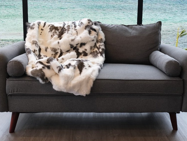 50" X 60" Brown And White Rabbit Fur Plush Throw Blanket