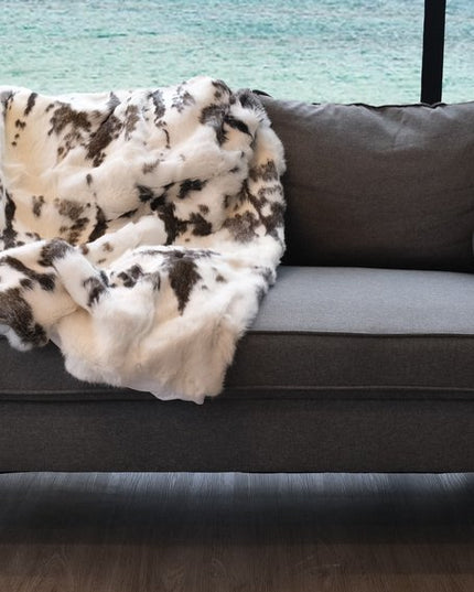 50" X 60" Brown And White Rabbit Fur Plush Throw Blanket