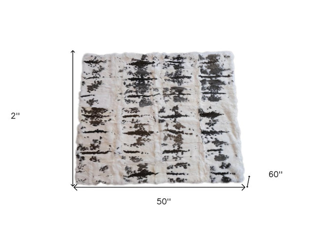 50" X 60" Brown And White Rabbit Fur Plush Throw Blanket