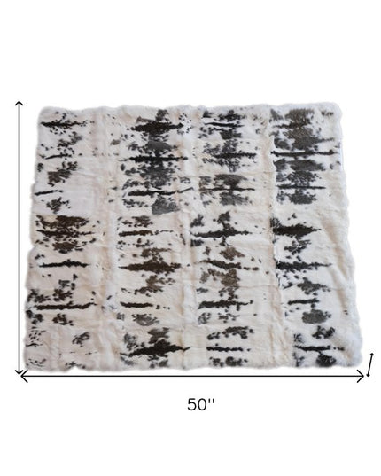 50" X 60" Brown And White Rabbit Fur Plush Throw Blanket