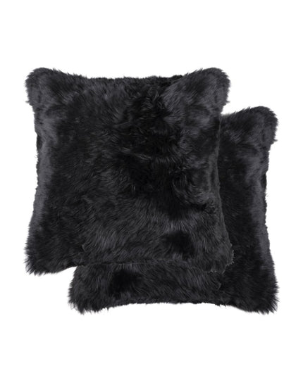 Set of Two 18" Black Sheepskin Throw Pillows