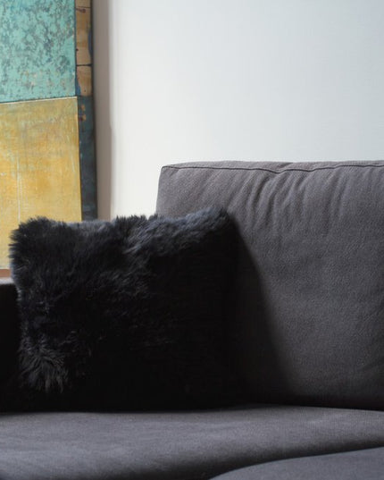 Set of Two 18" Black Sheepskin Throw Pillows