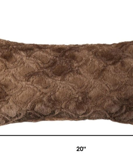 Set of Two 12" X 20" Brown Faux Fur Lumbar Throw Pillows