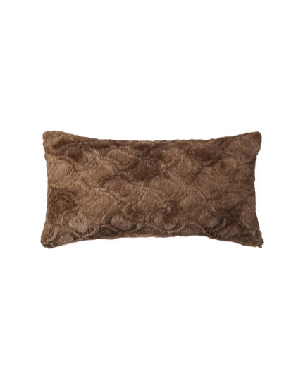 Set of Two 12" X 20" Brown Faux Fur Lumbar Throw Pillows