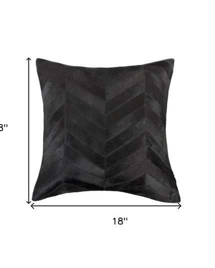 Set of Two 18" Black Chevron Cowhide Throw Pillows