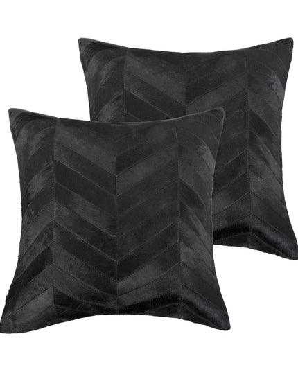 Set of Two 18" Black Chevron Cowhide Throw Pillows