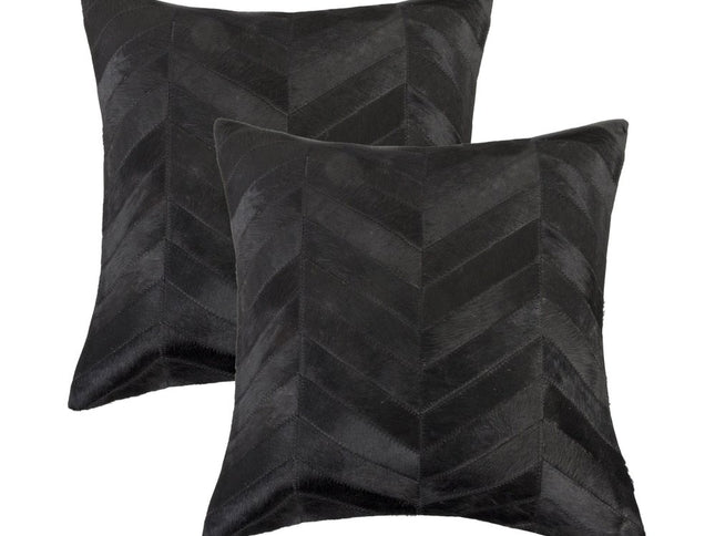 Set of Two 18" Black Chevron Cowhide Throw Pillows