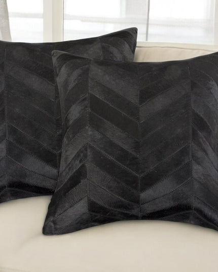 Set of Two 18" Black Chevron Cowhide Throw Pillows