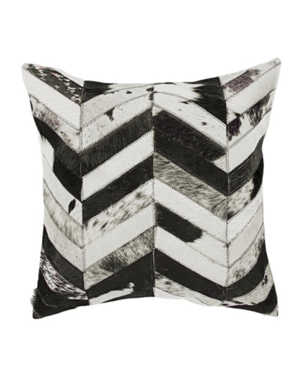 Set of Two 18" Black and Natural Chevron Cowhide Throw Pillows