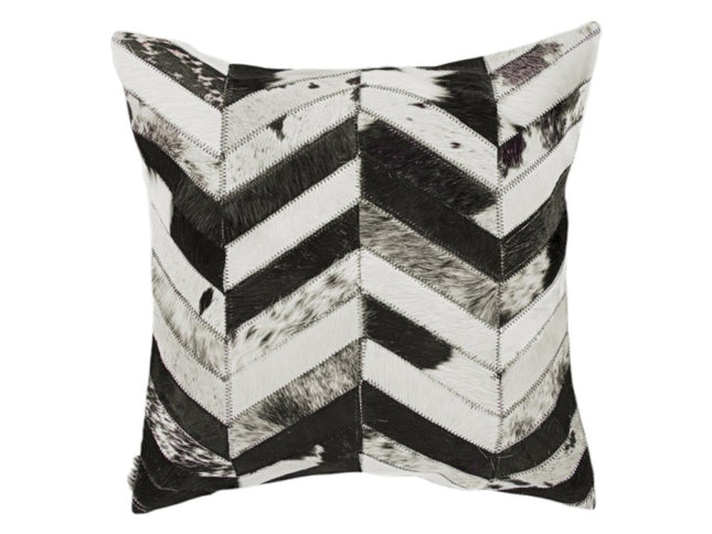 Set of Two 18" Black and Natural Chevron Cowhide Throw Pillows