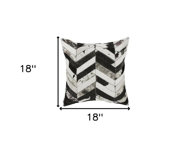 Set of Two 18" Black and Natural Chevron Cowhide Throw Pillows