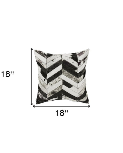 Set of Two 18" Black and Natural Chevron Cowhide Throw Pillows