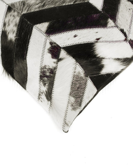 Set of Two 18" Black and Natural Chevron Cowhide Throw Pillows