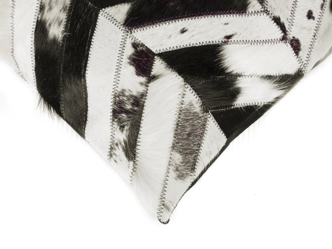 Set of Two 18" Black and Natural Chevron Cowhide Throw Pillows