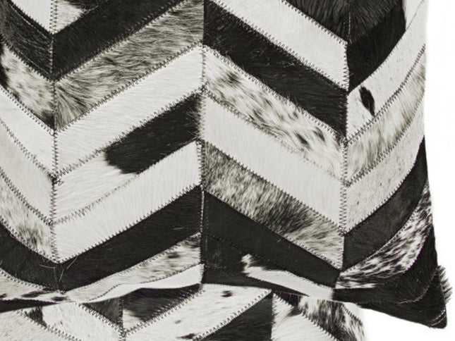 Set of Two 18" Black and Natural Chevron Cowhide Throw Pillows