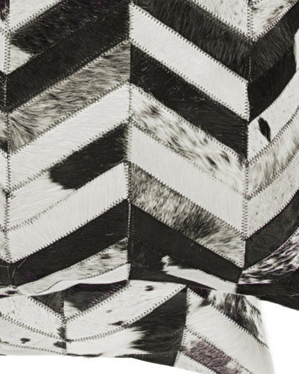 Set of Two 18" Black and Natural Chevron Cowhide Throw Pillows