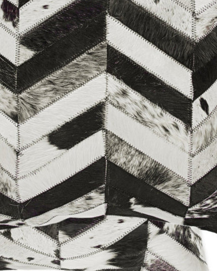 Set of Two 18" Black and Natural Chevron Cowhide Throw Pillows