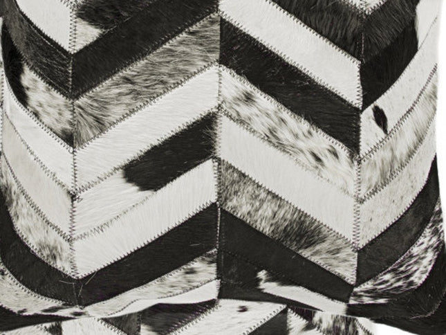 Set of Two 18" Black and Natural Chevron Cowhide Throw Pillows