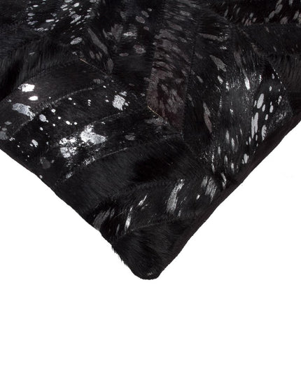 Set of Two 18" Black and Silver Chevron Cowhide Throw Pillows with Glitter