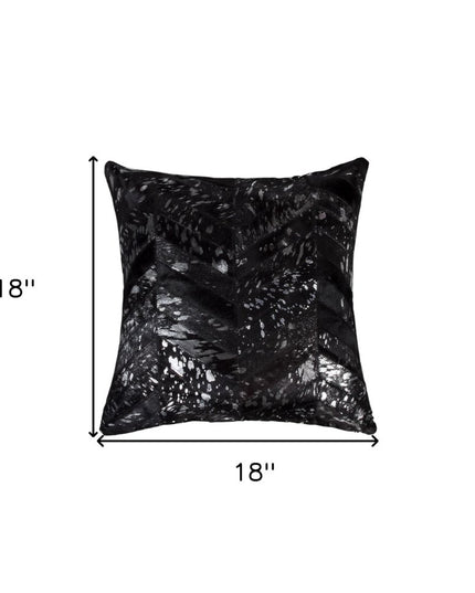 Set of Two 18" Black and Silver Chevron Cowhide Throw Pillows with Glitter