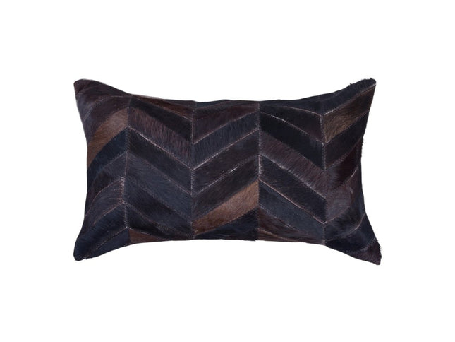 Set of Two 12" X 20" Chocolate Chevron Cowhide Lumbar Throw Pillows