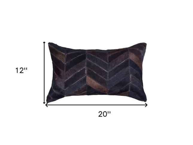 Set of Two 12" X 20" Chocolate Chevron Cowhide Lumbar Throw Pillows