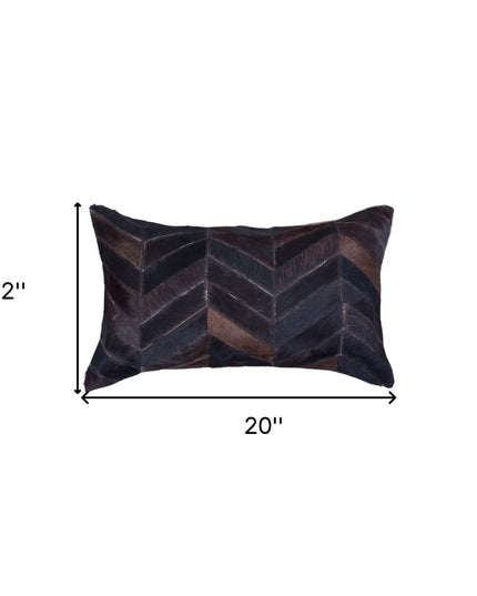 Set of Two 12" X 20" Chocolate Chevron Cowhide Lumbar Throw Pillows