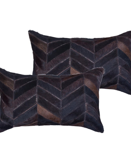 Set of Two 12" X 20" Chocolate Chevron Cowhide Lumbar Throw Pillows