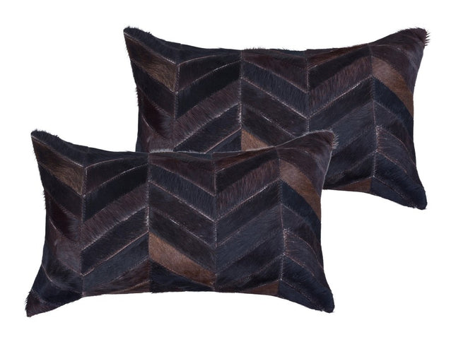 Set of Two 12" X 20" Chocolate Chevron Cowhide Lumbar Throw Pillows