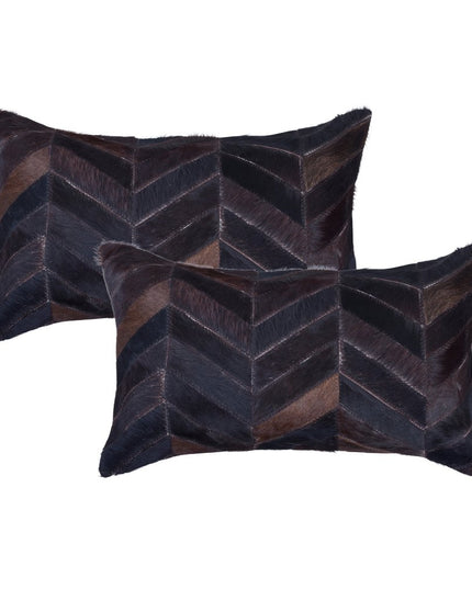 Set of Two 12" X 20" Chocolate Chevron Cowhide Lumbar Throw Pillows
