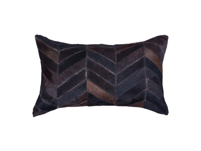 Set of Two 12" X 20" Chocolate Chevron Cowhide Lumbar Throw Pillows