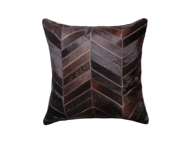 Set of Two 18" Chocolate Chevron Cowhide Throw Pillows