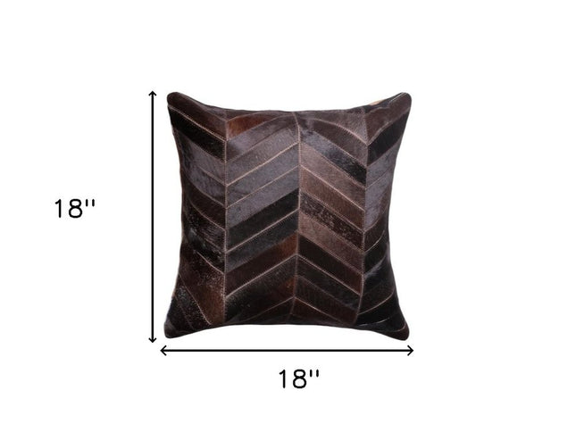 Set of Two 18" Chocolate Chevron Cowhide Throw Pillows