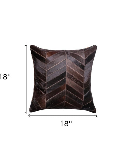 Set of Two 18" Chocolate Chevron Cowhide Throw Pillows