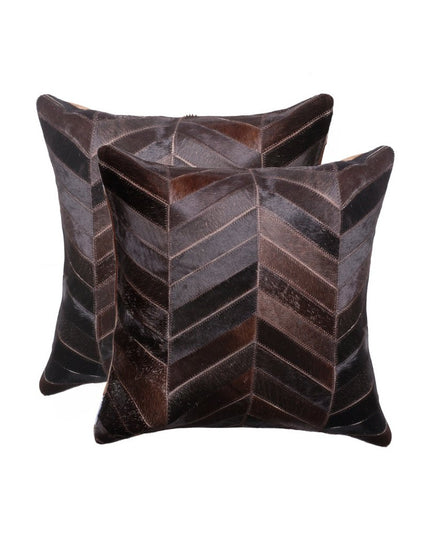 Set of Two 18" Chocolate Chevron Cowhide Throw Pillows