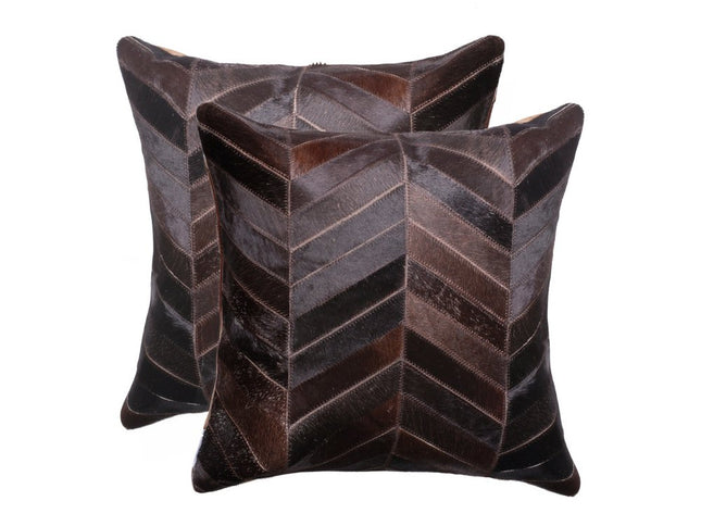 Set of Two 18" Chocolate Chevron Cowhide Throw Pillows