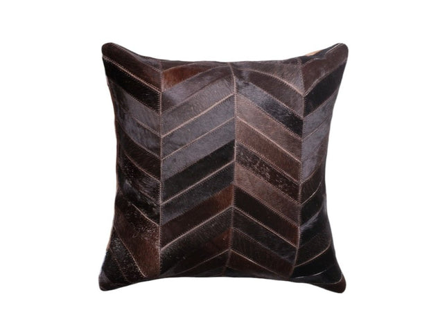 Set of Two 18" Chocolate Chevron Cowhide Throw Pillows