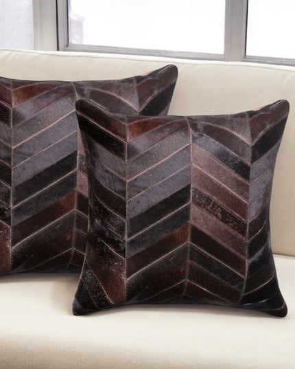 Set of Two 18" Chocolate Chevron Cowhide Throw Pillows