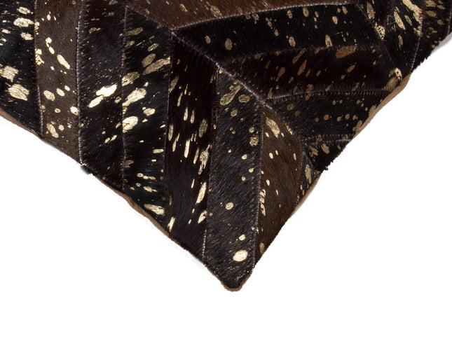 Set of Two 18" Chocolate and Gold Chevron Cowhide Throw Pillows with Glitter
