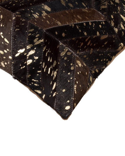Set of Two 18" Chocolate and Gold Chevron Cowhide Throw Pillows with Glitter