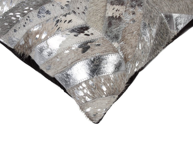 Set of Two 18" Gray Brown And Silver Chevron Cowhide Throw Pillows