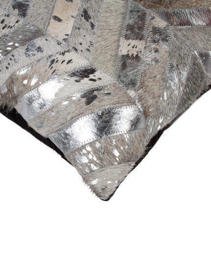Set of Two 18" Gray Brown And Silver Chevron Cowhide Throw Pillows